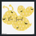 Cute Yellow Bee Be Sweet Baby Shower Gift Wall Decal<br><div class="desc">Cute bumble bee shaped wall decal with the inspirational saying "Be Sweet". The design features a honey yellow honeycomb pattern with adorable illustrations of bees wearing flower crowns. These wall stickers would be the perfect addition to bee themed nursery decor or bee themed baby shower decor.</div>