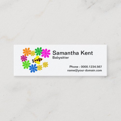 Cute Yellow Bee Colorful Flowers Babysitter Mini Business Card