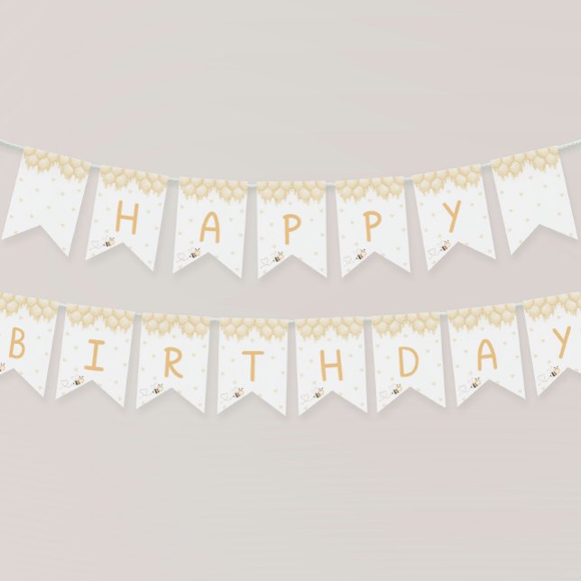 Cute Yellow Bee Honey First Bee-day Bunting Flags (Creator Uploaded)