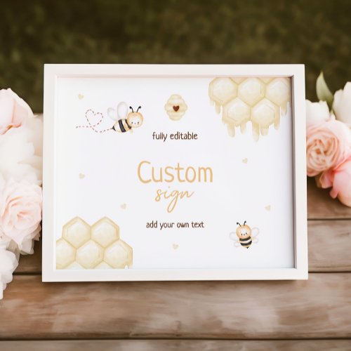 Cute Yellow Bee Honey First Bee_day Custom Sign