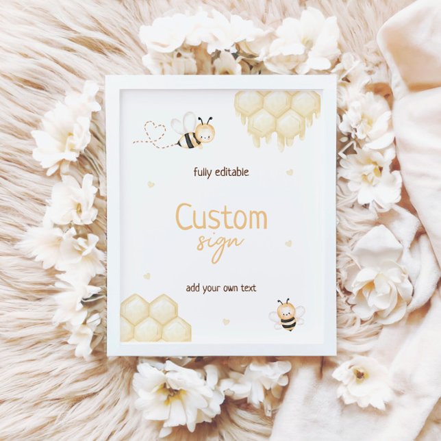 Cute Yellow Bee Honey First Bee-day Custom Sign (Creator Uploaded)