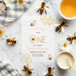 Cute Yellow Bee Honey First Bee-day Invitation