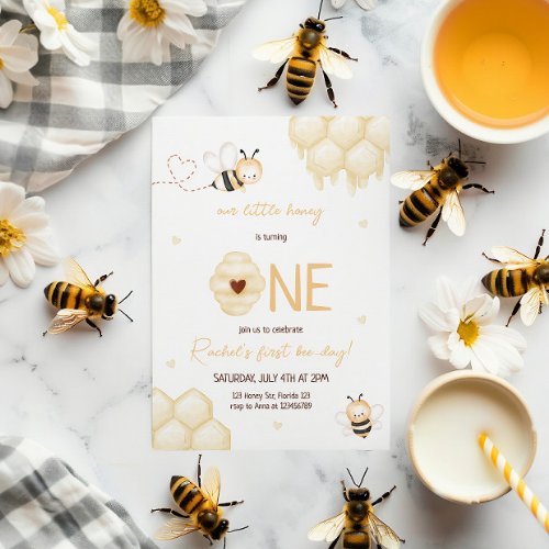 Cute Yellow Bee Honey First Bee_day Invitation