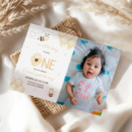 Cute Yellow Bee Honey First Bee-day Photo Invitation