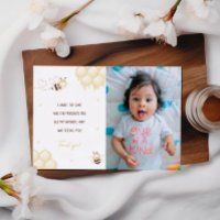 Cute Yellow Bee Honey First Bee-day Thank You Card