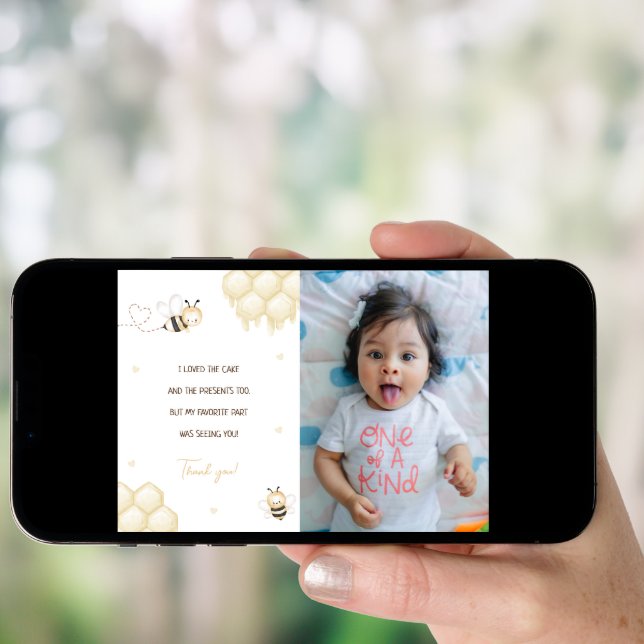 Cute Yellow Bee Honey First Bee-day Thank You Card (Front Digital)