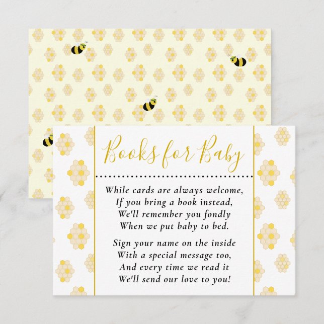 Cute Yellow Bee Honeycomb Books for Baby Shower En Enclosure Card (Front/Back)