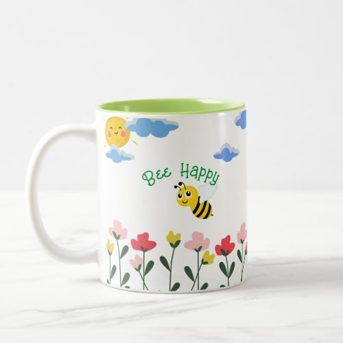 Cute Yellow Bee sitting on flowers  Two_Tone Coffee Mug