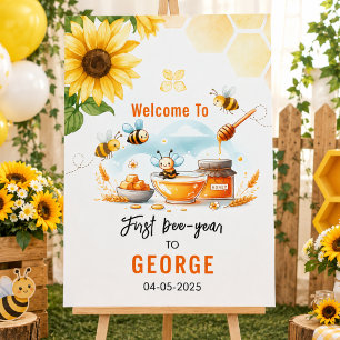 Cute Yellow Bee & Sunflower 1st Bee-Day Birthday Foam Board