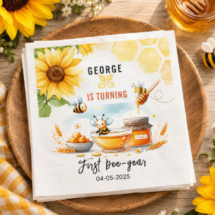 Cute Yellow Bee & Sunflower 1st Bee-Day Birthday Napkins