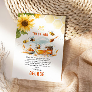 Cute Yellow Bee & Sunflower 1st Bee-Day Birthday Thank You Card