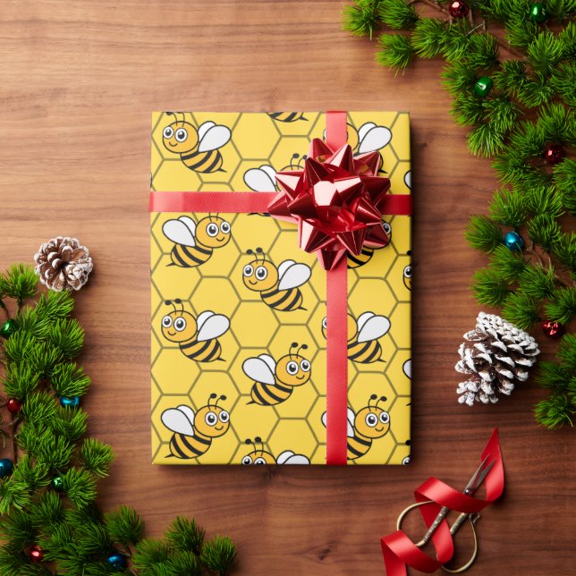 Cute Yellow Bee & Sunflower 1st Bee-Year Birthday Wrapping Paper (Holiday Gift)