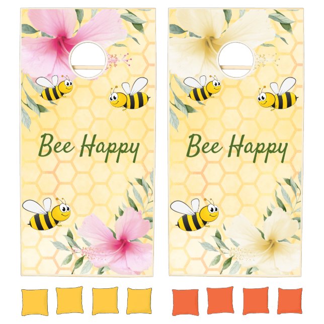 Cute Yellow bees tropical flowers Cornhole Set (Set)