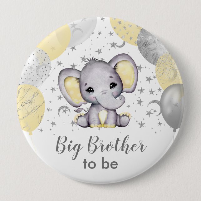 Cute Yellow Big Brother Elephant Balloons Button (Front)