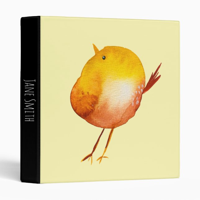 Cute yellow bird watercolor 3 ring binder (Front/Spine)
