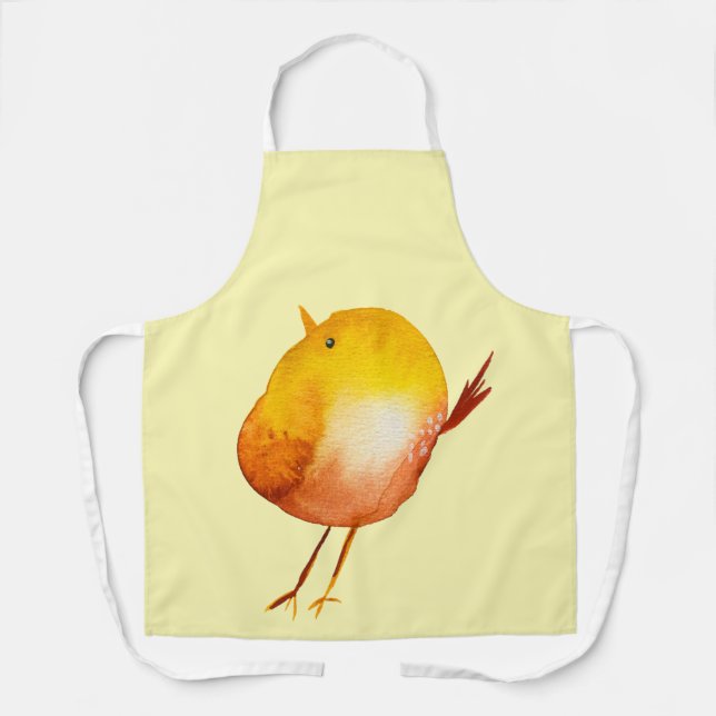 Cute yellow bird watercolor apron (Front)