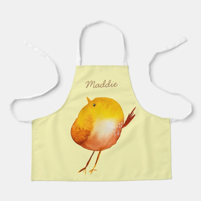 Cute yellow bird watercolor apron (Front)