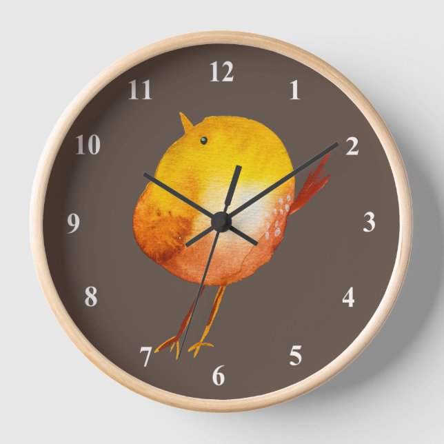 Cute yellow bird watercolor art clock (Front)