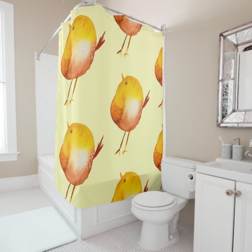 Cute yellow bird watercolor art shower curtain
