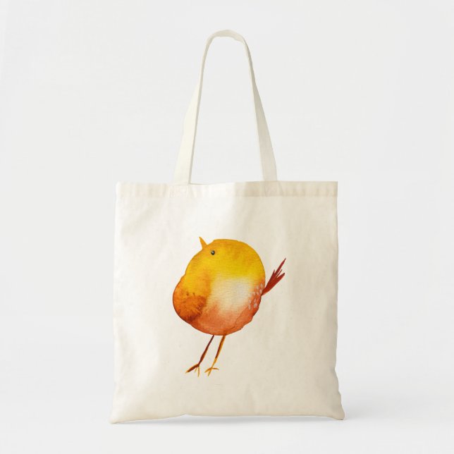 Cute yellow bird watercolor art tote bag (Front)