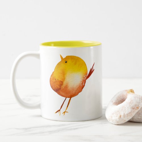 Cute yellow bird watercolor art Two_Tone coffee mug