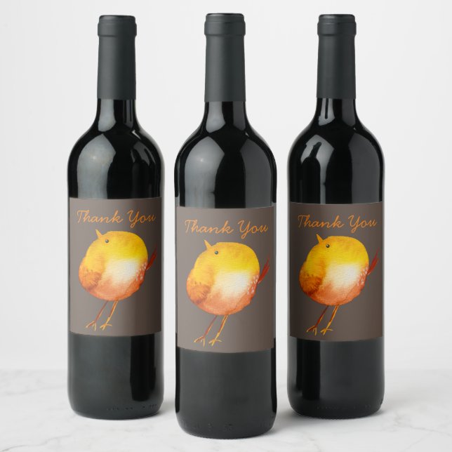 Cute yellow bird watercolor art wine label (Bottles)