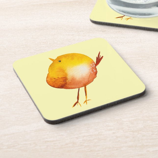 Cute yellow bird watercolor beverage coaster (Left Side)