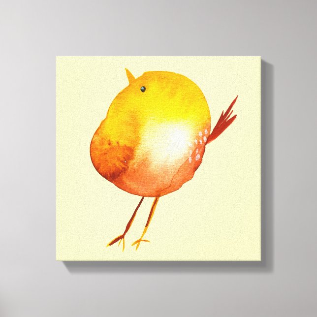 Cute yellow bird watercolor canvas print (Front)