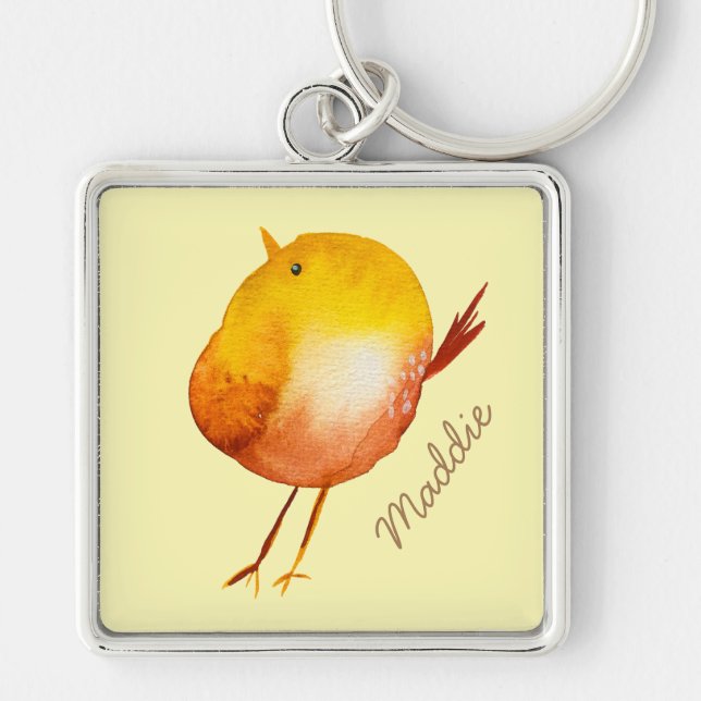 Cute yellow bird watercolor keychain (Front)