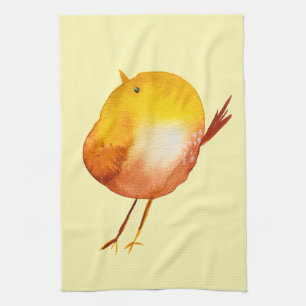 Cute yellow bird watercolor kitchen towel