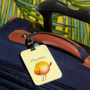 Cute yellow bird watercolor luggage tag