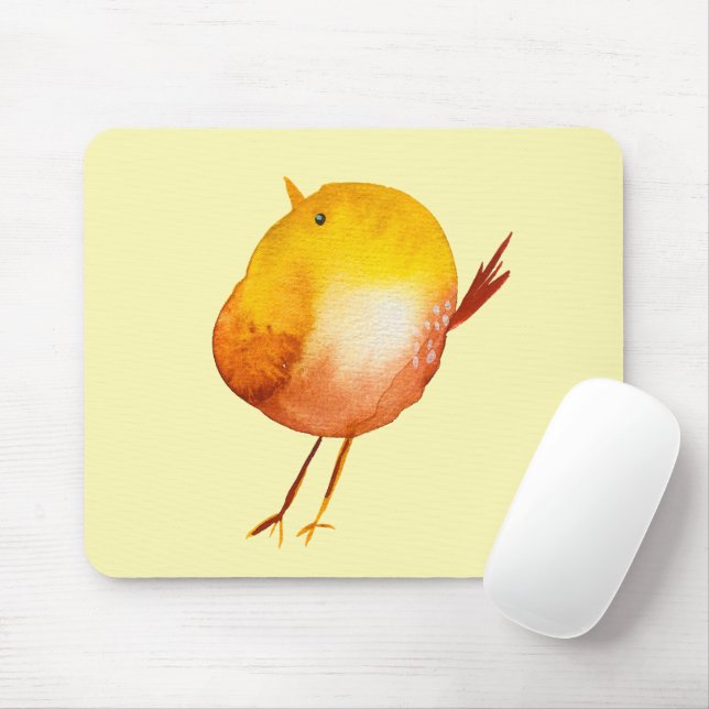 Cute yellow bird watercolor mouse pad (With Mouse)