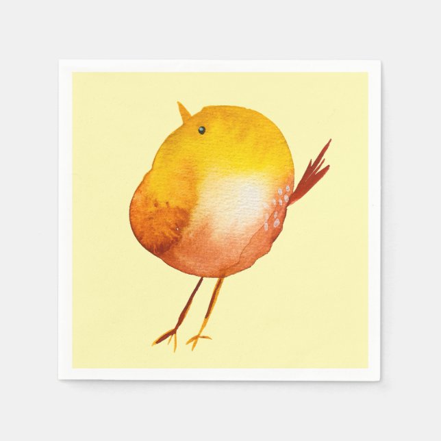 Cute yellow bird watercolor napkins (Front)