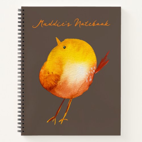 Cute yellow bird watercolor notebook