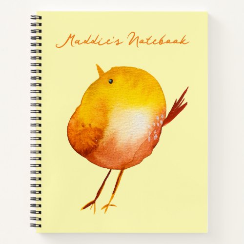 Cute yellow bird watercolor notebook