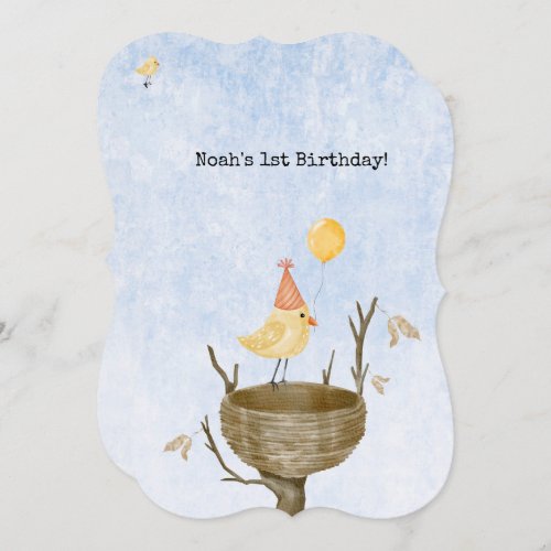 Cute Yellow Bird With Balloon Birthday Invitation