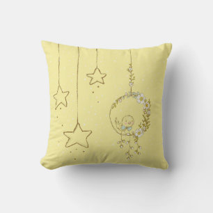 Cute Yellow Birdie Nursery Stars Boy or Girl Throw Pillow