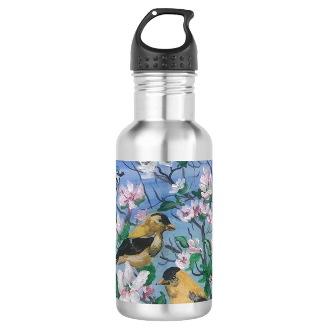 Cute Yellow Birds Design Stainless Steel Water Bottle (Front)