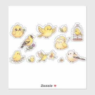 Cute Yellow Birds Goldfinch Hummingbird Birdcage Sticker