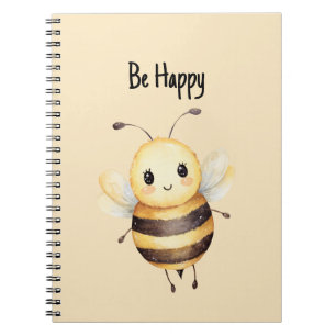 Cute Yellow Black Be Happy Bee Notebook