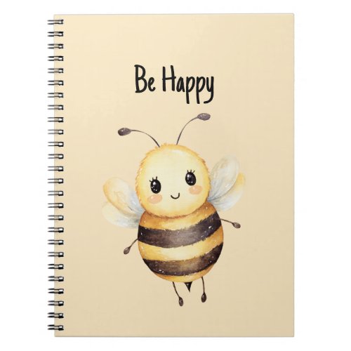 Cute Yellow Black Be Happy Bee Notebook