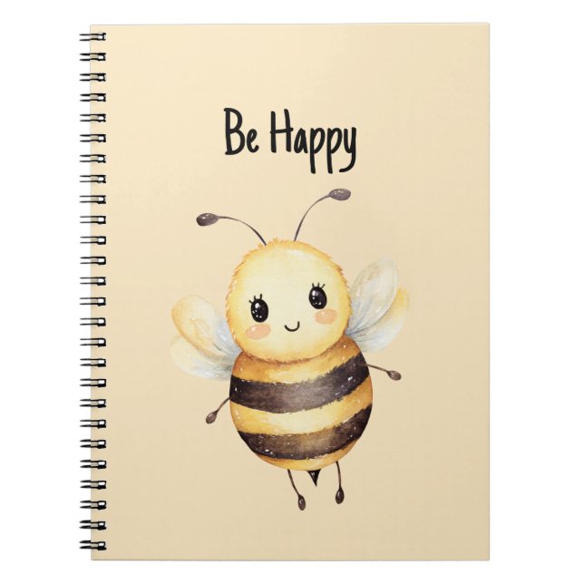 Cute Yellow Black Be Happy Bee Notebook (Front)