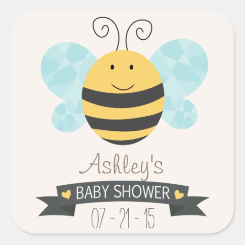 Cute Yellow  Black Bee Baby Shower Square Sticker