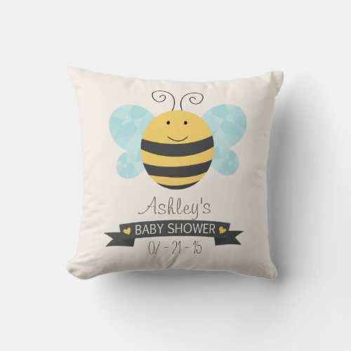 Cute Yellow  Black Bee Baby Shower Throw Pillow