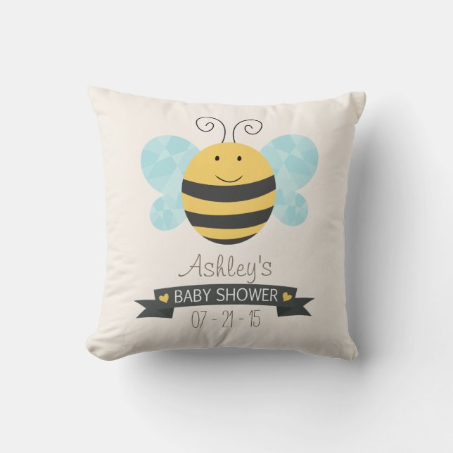 Cute Yellow & Black Bee Baby Shower Throw Pillow (Front)