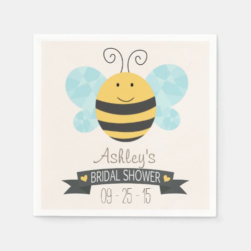 Cute Yellow  Black Bee Bridal Shower Paper Napkins