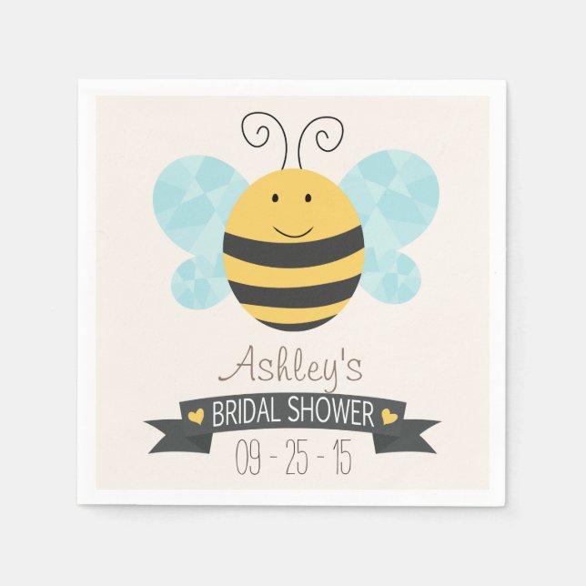 Cute Yellow & Black Bee Bridal Shower Paper Napkins (Front)