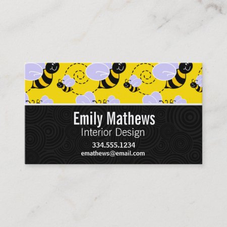 Cute Yellow & Black Bee Business Card