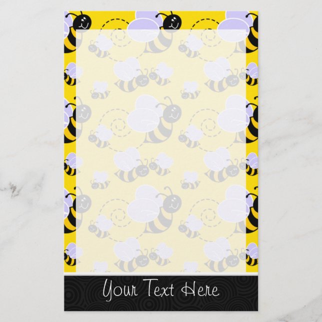 Cute Yellow & Black Bee Stationery (Front)