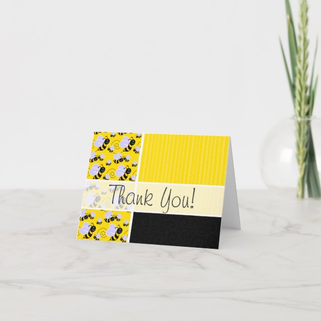 Cute Yellow & Black Bee Thank You Card (Front)